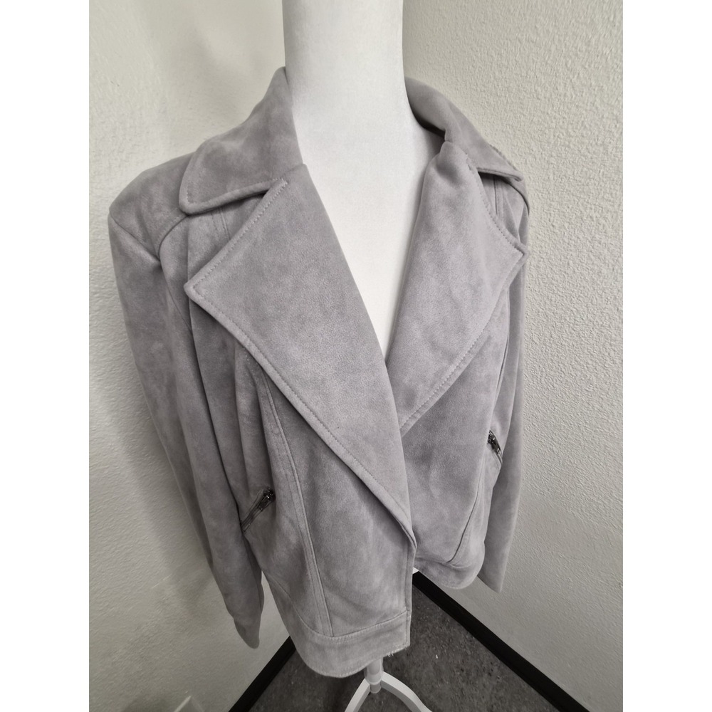 Philosophy Faux Leather Suede Light Blue Open Moto Zip Pocket Jacket Sz XL NWT